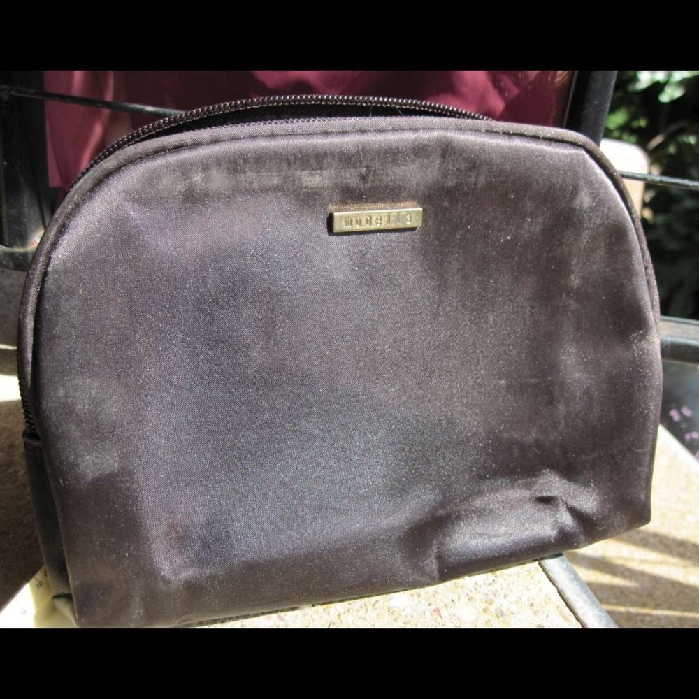 Brown Silky Modella Zippered Make Up Tote Bag Clutch Purse Handbag